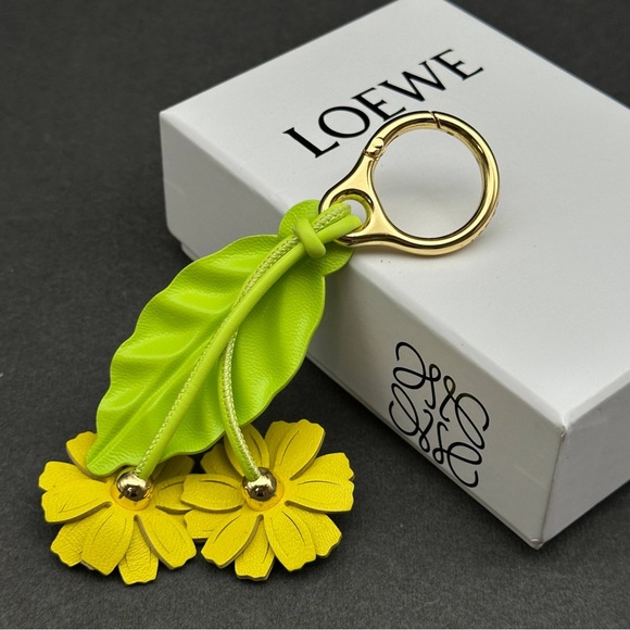 Loewe Accessories - Loewe Green and Yellow Floral Key Holder with Gold Ring